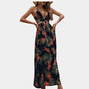 Tropical Print 3 Tier Cutout Dress Size 2XL